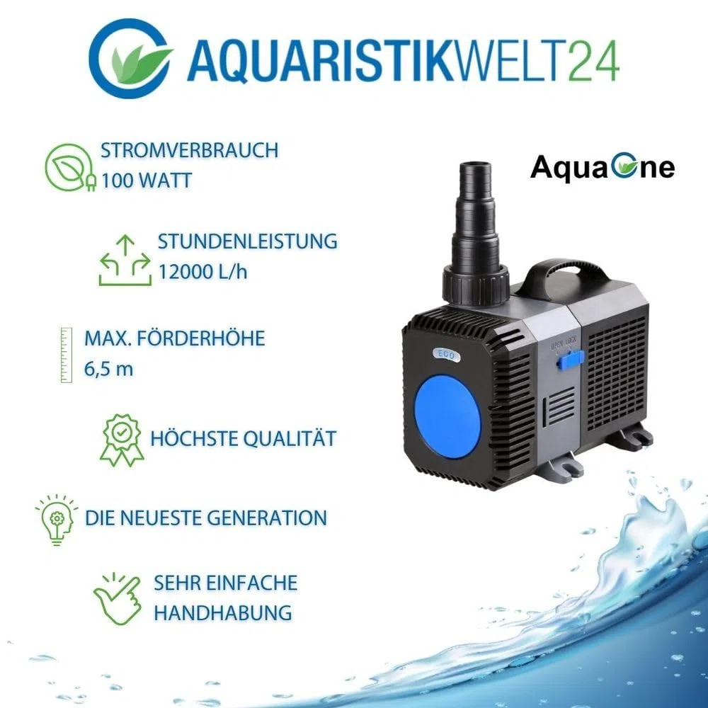 AquaOne CTP 12000 Acuario & Bomba 100 W ECO Motor 12000 l/h Bomba de extracción, Bomba de acuario bajo consumo. Negro