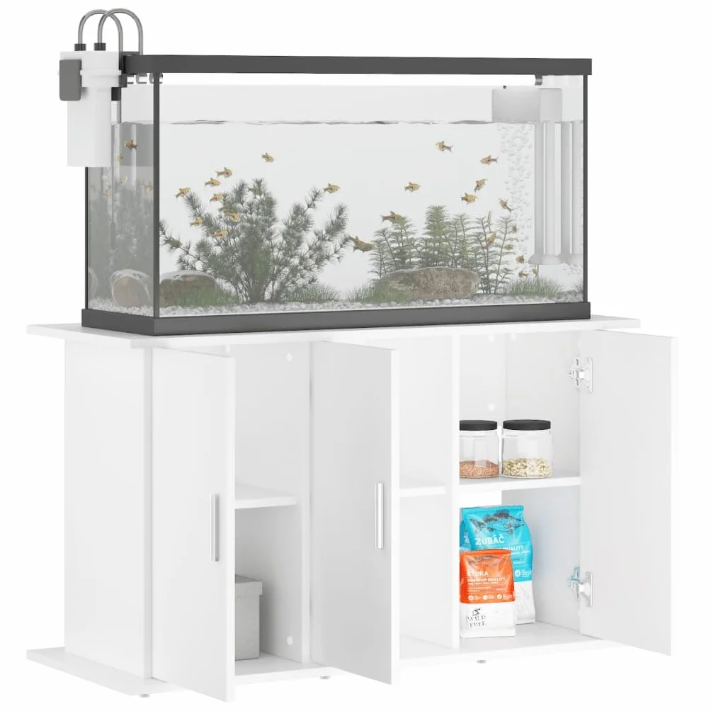 Soporte para acuario, material de madera blanca, 101 x 41 x 58 cm, con espacio de almacenamiento y puertas, armario inferior estable para accesorios de acuario, estantería y muebles para salón