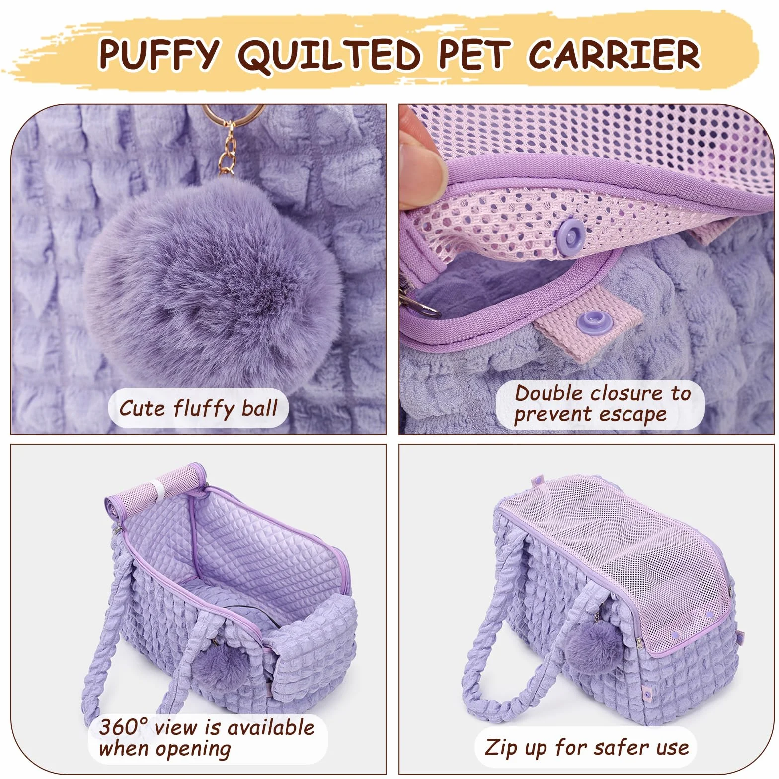 Transportadores de lados suaves para gatos, bolsa de burbujas de moda para mascotas, bolso acolchado con bola esponjosa y cremalleras de malla ventilada para cachorros de 11 libras/gatos de