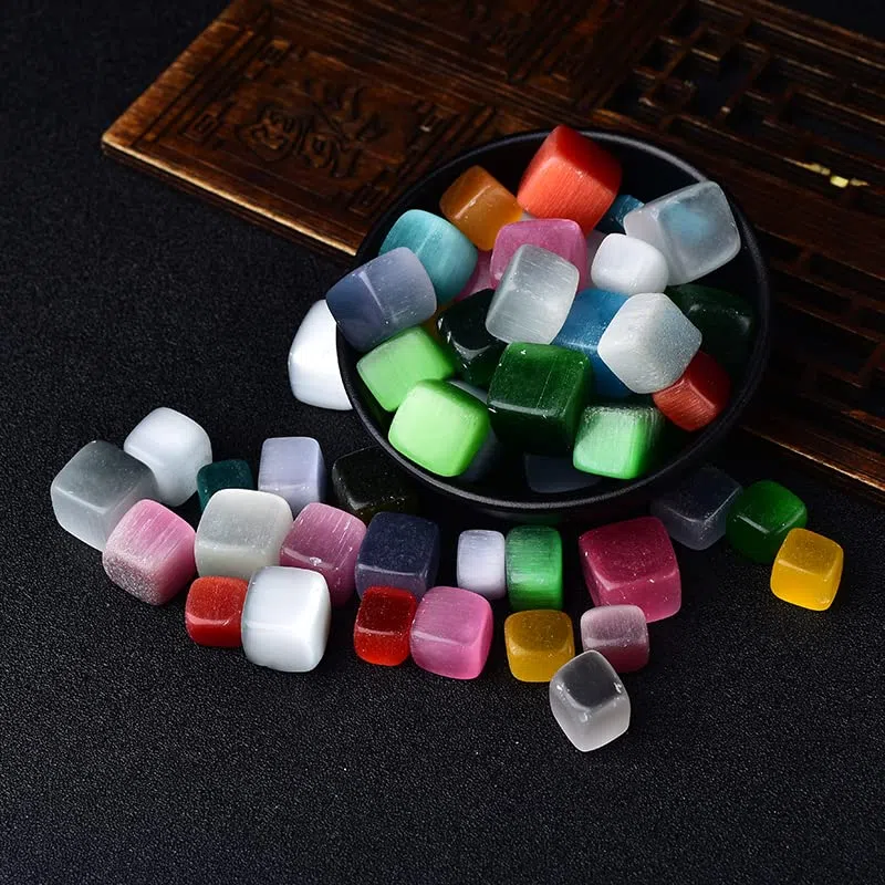 10 Piezas de Cubo Natural Pulido, Piedra caída, Grava, Piedras cuadradas de Cristal, decoración de peceras, Piedras Preciosas de jardín Inicio Colecciones (Color : Rainbow Cat Eye)
