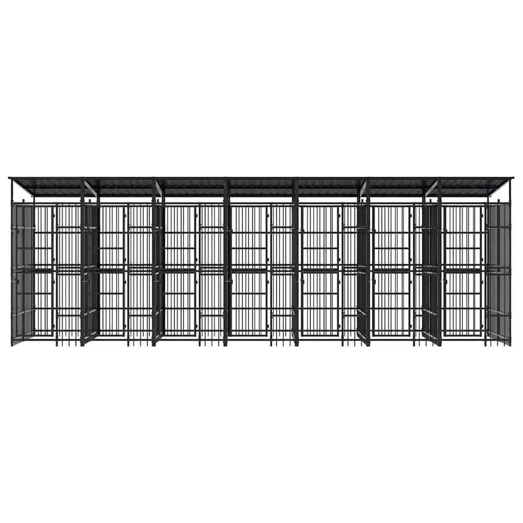 Perrera para perros con techo de acero negro 12,9 m² 679 x 200 x 228 cm con puerta con cierre de protección y seguridad para perros, cachorros, jardín y camping
