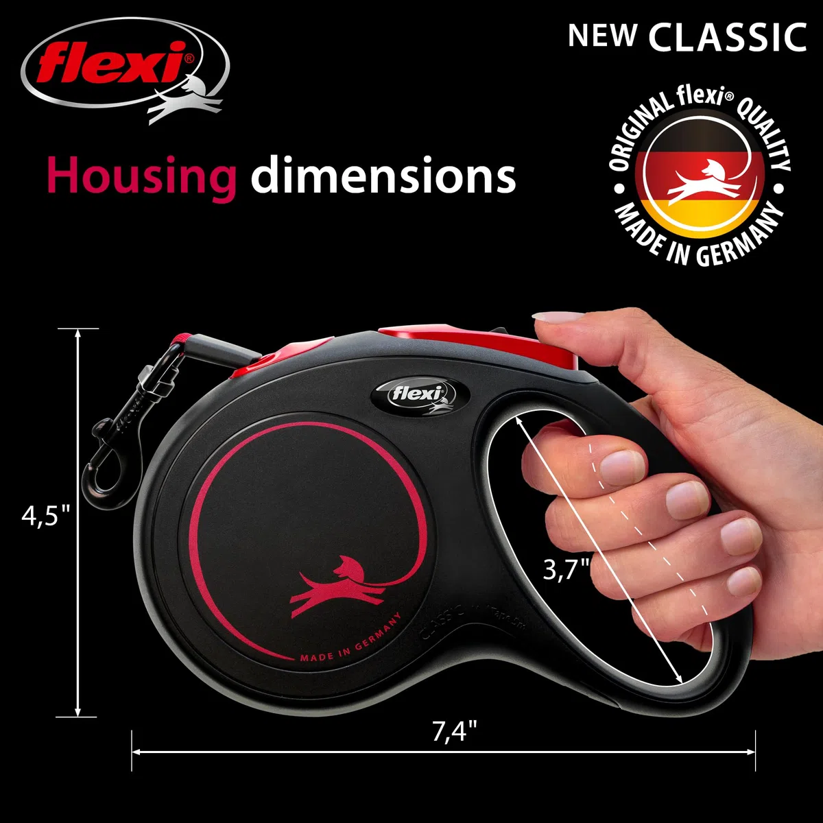 FLEXI Special Edition - Correa retráctil clásica para Perro (Cinta), ergonómica, Duradera y sin enredos, para Perros de hasta 55 Libras, 16 pies, Mediano, Negro y Rojo