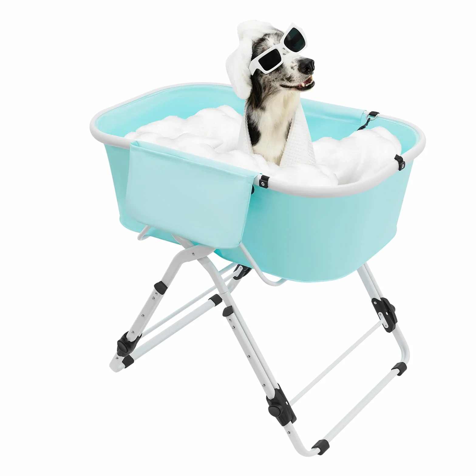 Bañera para Perros MEELRYD, Bañera Elevada para Mascotas, Ajuste de Altura de 70-100cm, Bañera Plegable para Perros con Tubo de Drenaje, para Perros y Gatos Pequeños a Medianos, Máx. hasta 68KG