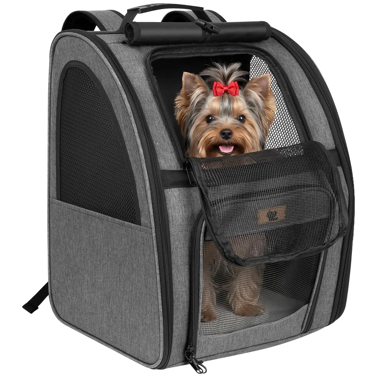 Aystkniet Mochila para perros y gatos con ventilación completa de 270° y entrada de 3 niveles, bolsa plegable para mascotas con cortina de privacidad y soporte para maleta, para senderismo al aire