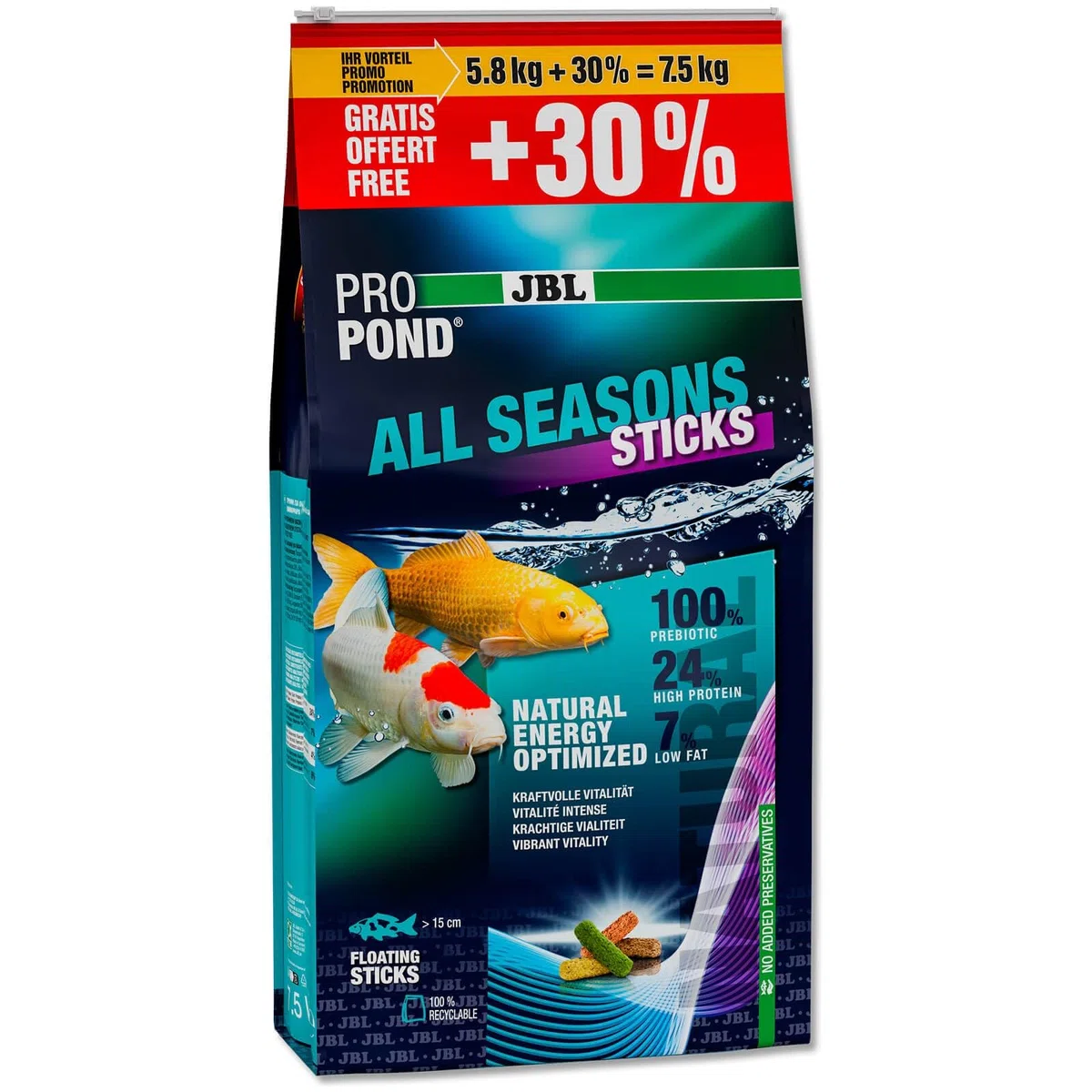JBL Propond All Seasons Sticks - Alimento para peces de estanque, 42 l, 7,5 kg, 42 litros, modelo New 2025