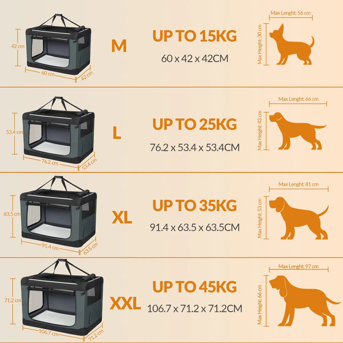 Transportín para Perros a 3 Puertas, 76,2 x 53,4 x 53,4cm, Gris | Transportín Portátil y Transpirable para Mascotas, Ribetes Reflectantes y Bolsillo Tasca, Uso en Interiores y Exteriores