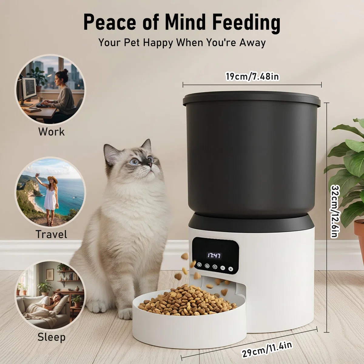 Comedero Gato Automatico, 4L Dispensador Comida Gatos y Perros, Comedero Automático para Gatos con Temporizador Programable, 1-9 Comidas al Día, Liofilizados Compatibles, para Perros/Gatos