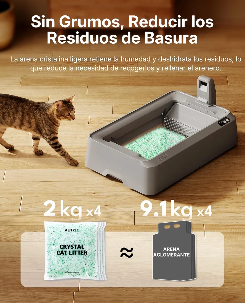 PETKIT Set de Arena Cristalina para Gatos, para PUROBOT Crystal Duo Arenero Gatos Autolimpiable, Recogida Dual de Residuos, Bandeja Reemplazable, Control de Olores, 4 Piezas, Verde