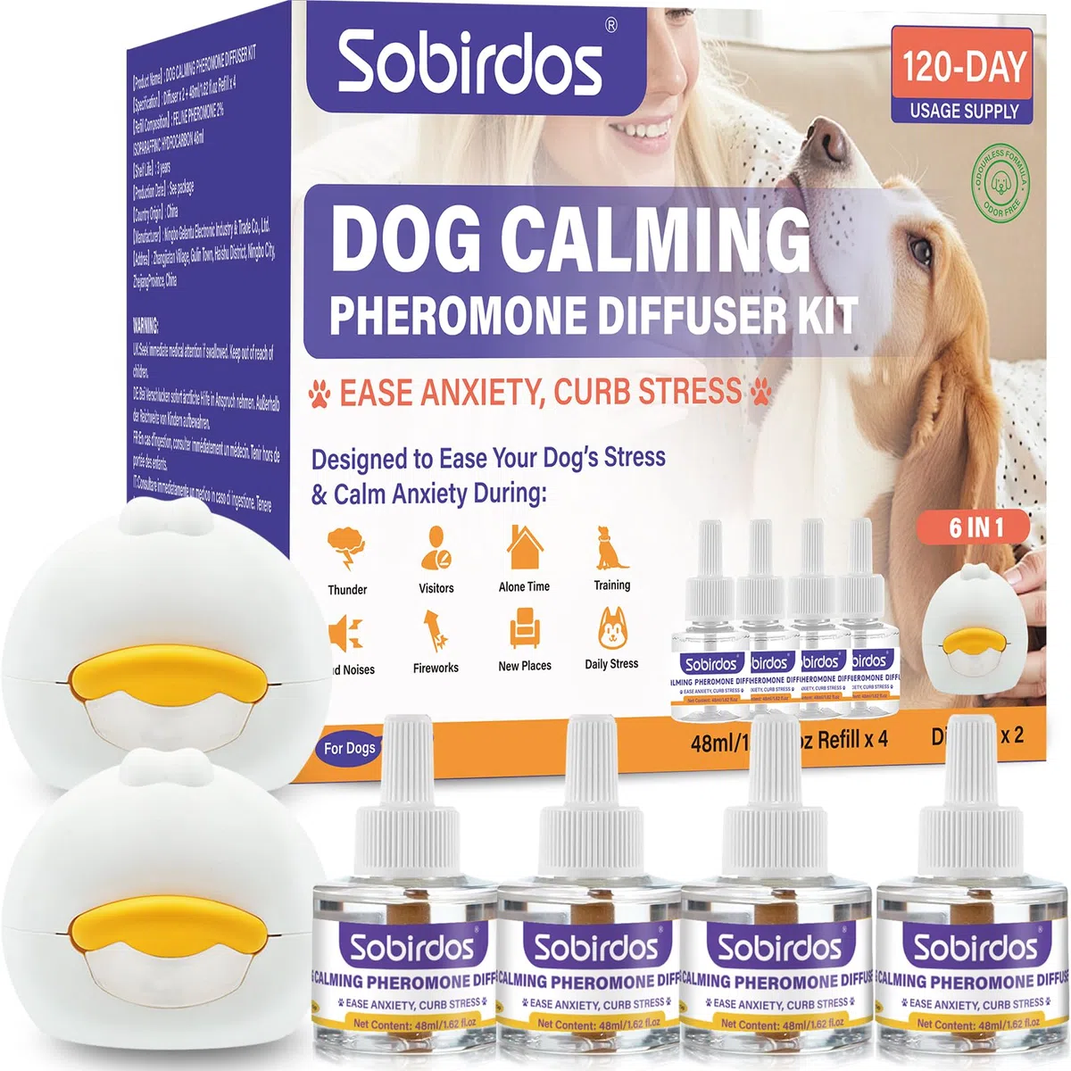 Kit Difusor de Feromonas Calmantes para Perros – 2 Difusores + 4 Recargas, Reduce la Ansiedad y el Estrés, Ideal para Tormentas, Viajes en Coche y Nuevos Entornos, Azul | Feromonas calmantes naturales Sin medicamentos, seguras para perros