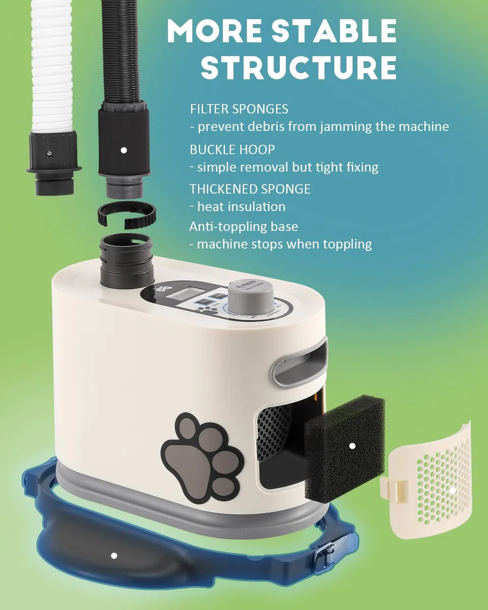 Mxmoonant 2000W 2-en-1 Secador Perro Profesional de pie | Velocidad y Temperatura Ajustables Secador de Perro con Manguera elástica y Manguera posicionada secador de Pelo Perros