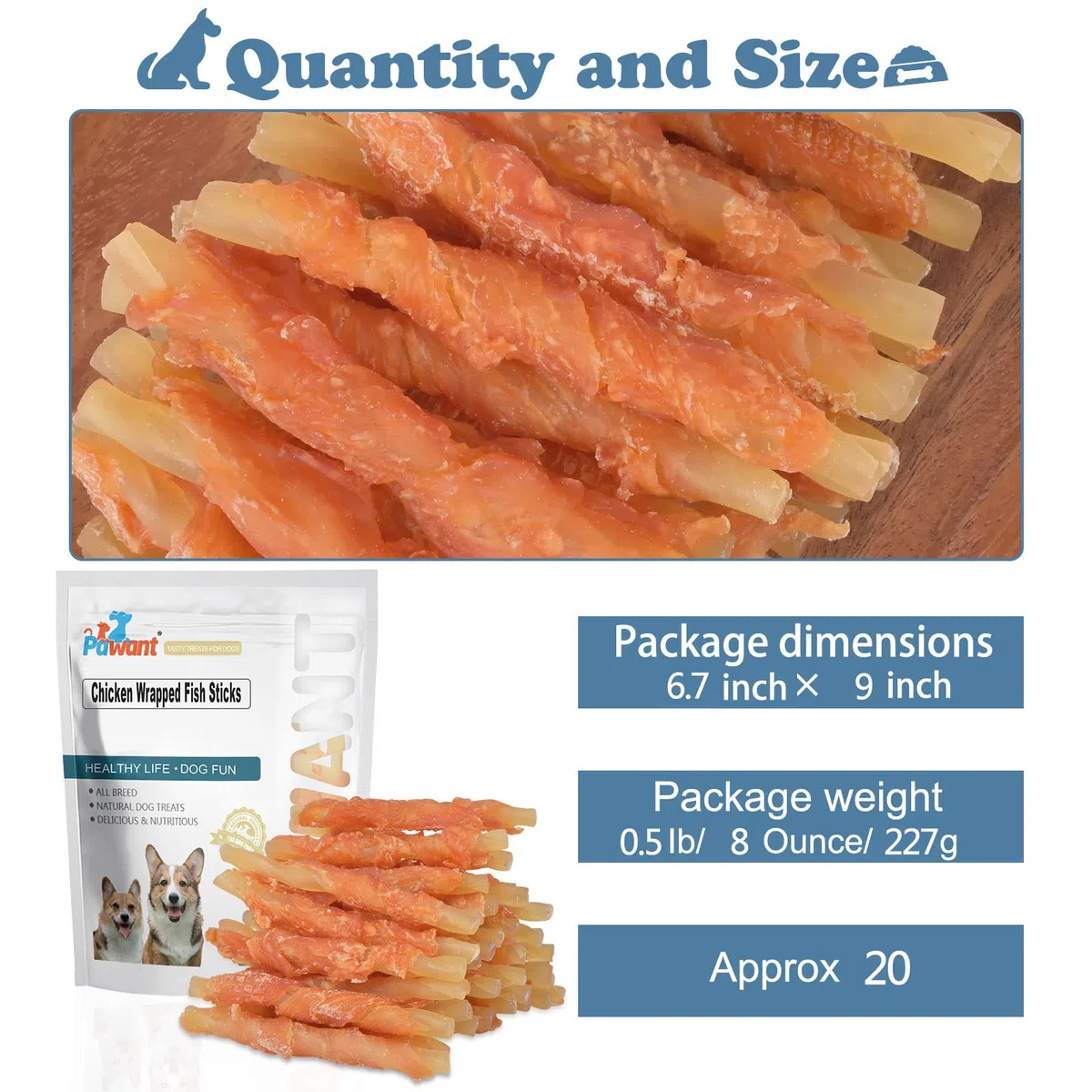 Entrenamiento de Cachorros Aperitivos Masticables para Perros Trata Pollo Envuelto Palitos de Pescado 0.5lb/227g