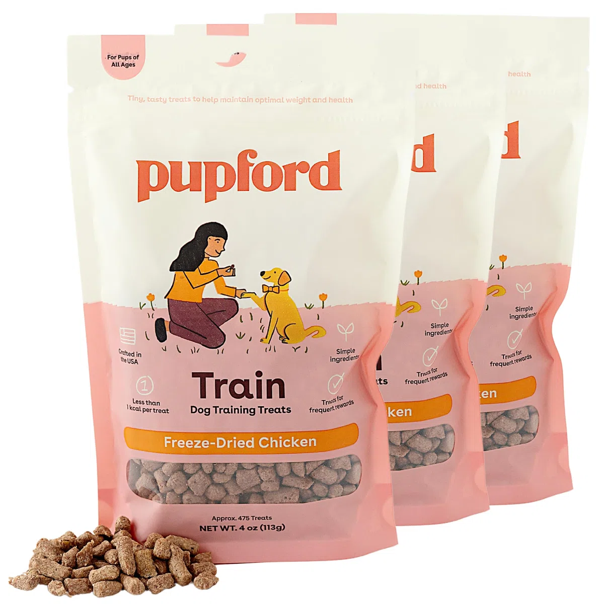 Pupford premios liofilizados caninos, 1400+, 3 x 113 g (339 g), sabor pollo