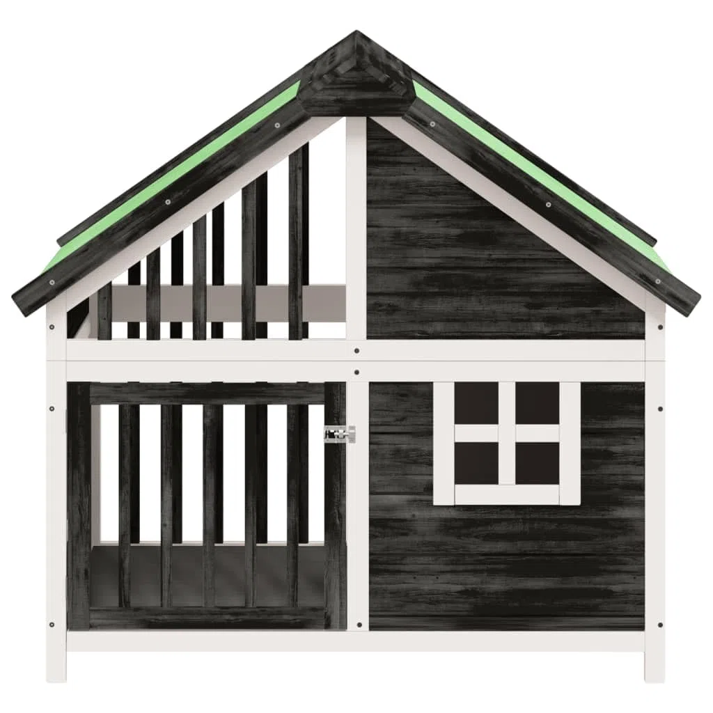 Caseta para perros gris de madera maciza de pino 96 x 60,5 x 87 cm con techo impermeable, gran entrada para jardín, protección y seguridad para cachorros, perros, animales pequeños