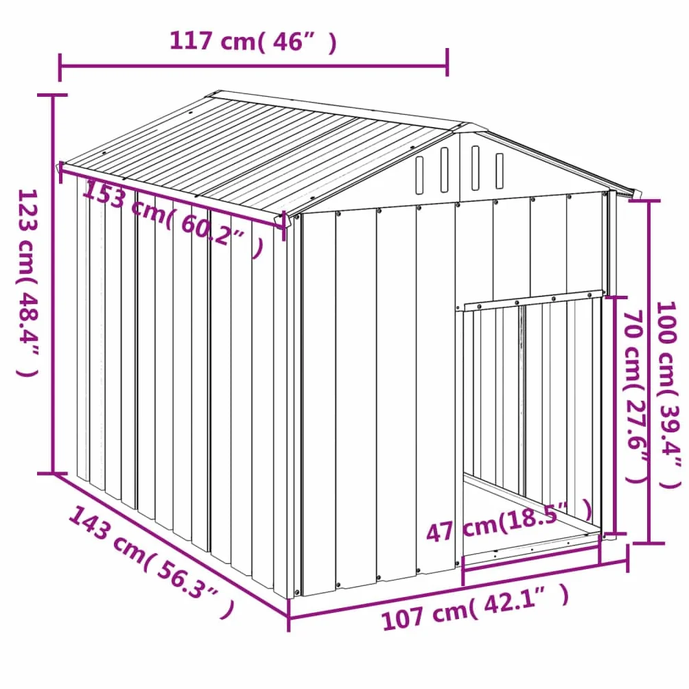 vidaXL Caseta Perros con tejado Acero galvanizado Gris 117x153x123 cm
