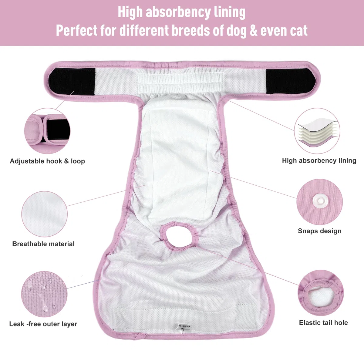 Paquete de 5 pañales lavables para perras, pañales reutilizables para perros, pañales altamente absorbentes para perros, falda ajustable a prueba de fugas para cachorros, para calor