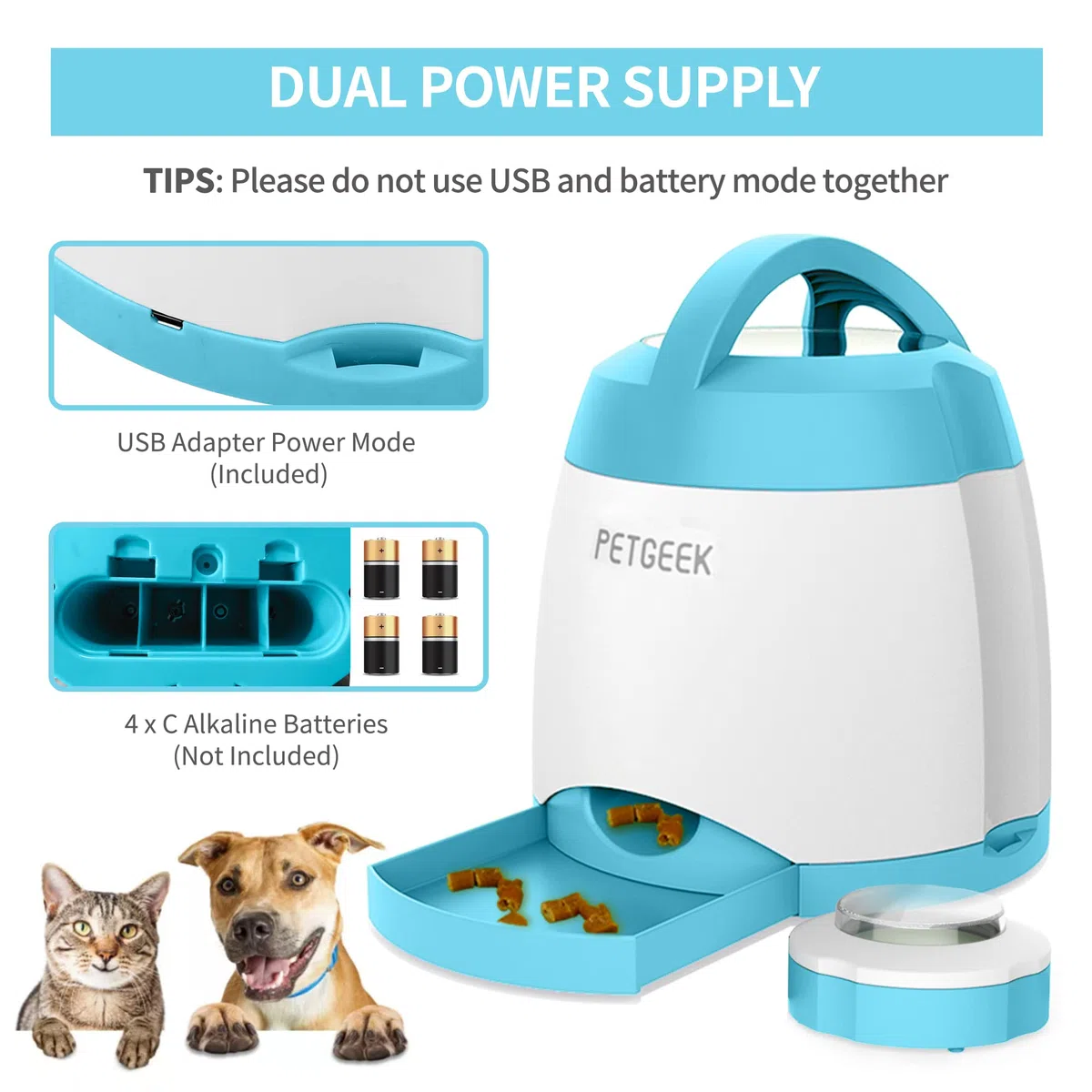 PETGEEK Dispensador automático de golosinas para perros con botón, alimentador de entrenamiento de memoria de rompecabezas, juguetes dispensadores de alimentos interactivos, comedero para perros de
