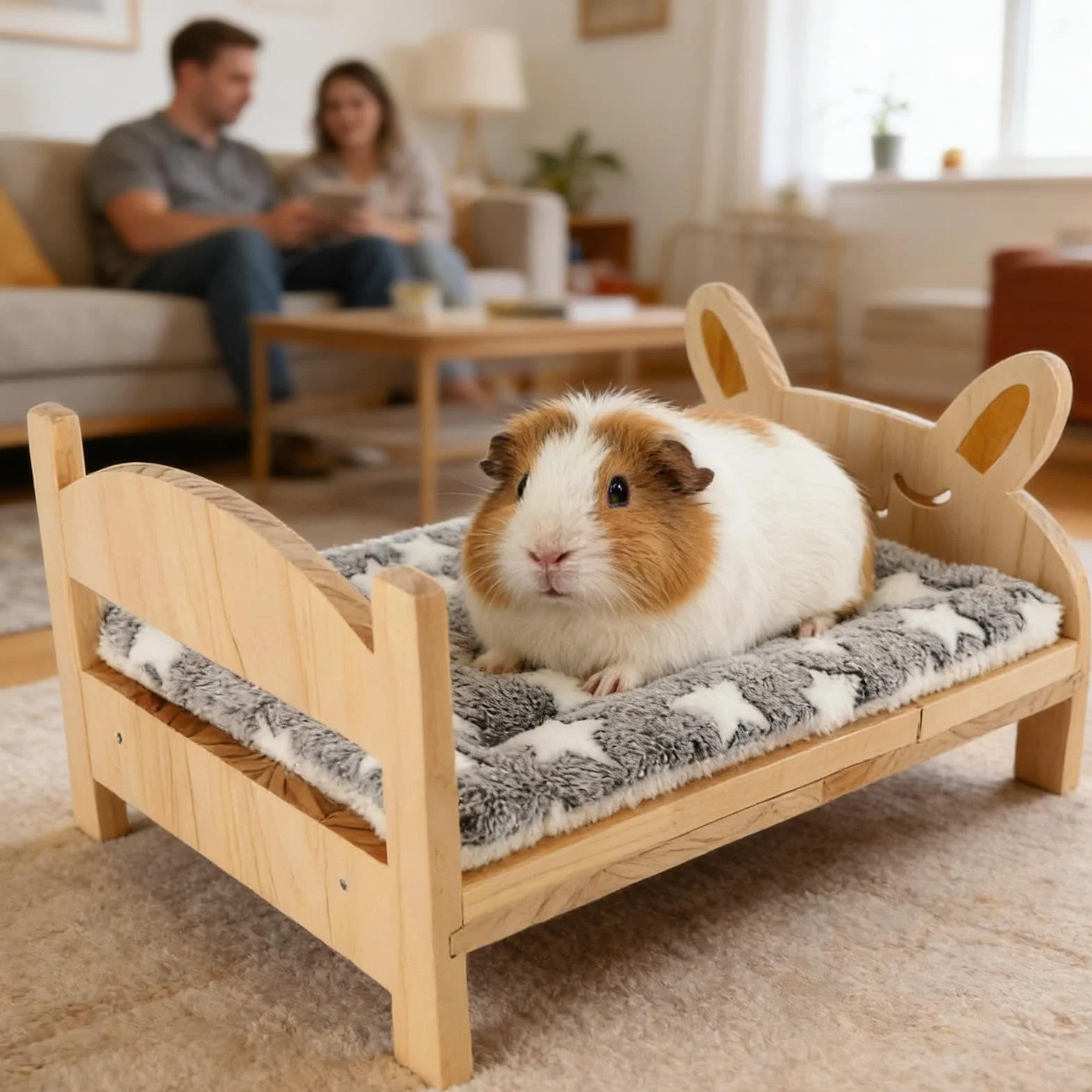 Camas Bunny,Pequeño Hábitat de Mascotas con Cojín Suave | Cama de Madera