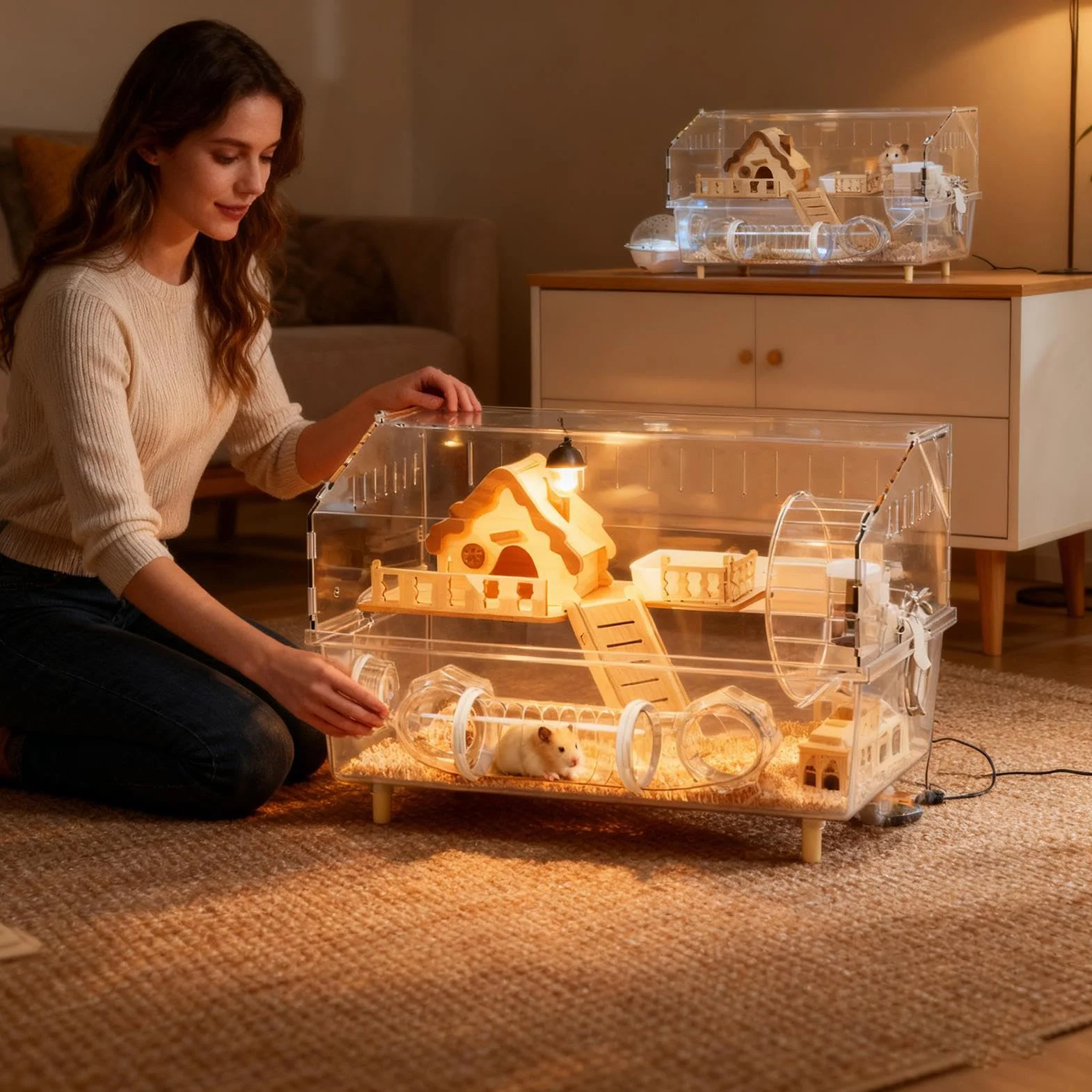 Jaula De Hámster De Acrílico con Accesorios, Jaula Transparente, Casa De Roedores, Hábitats para Mascotas De Acrílico Transparente De 2 Capas, para Roedores,Uso Tienda De Mascotas