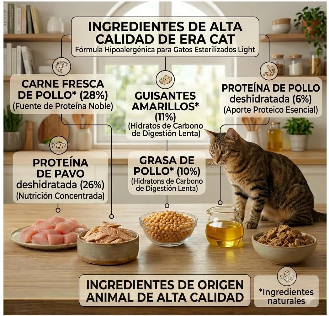 ERA Pienso para Gatos Grain Free Adulto Esterilizado Light, Pato y Pavo 6 kg