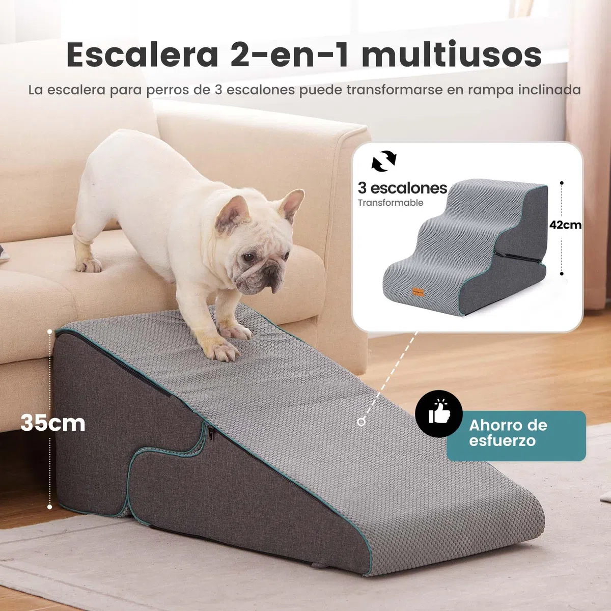 Gardner Pet 2 en 1 Escaleras para Perros con Cremallera-3 Peldaños