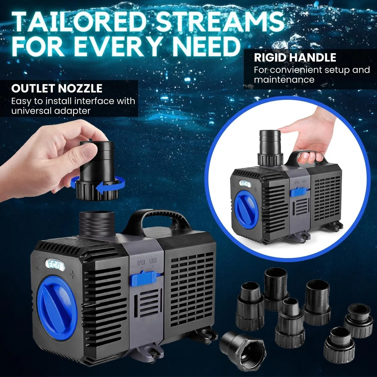 Flexzion Estanque de la bomba sumergible de flujo ajustable Inline acuario Fuente Cascada Koi Fish Fresh Salt Filtro de agua con el conjunto de adaptador de salida 1 1200GPH