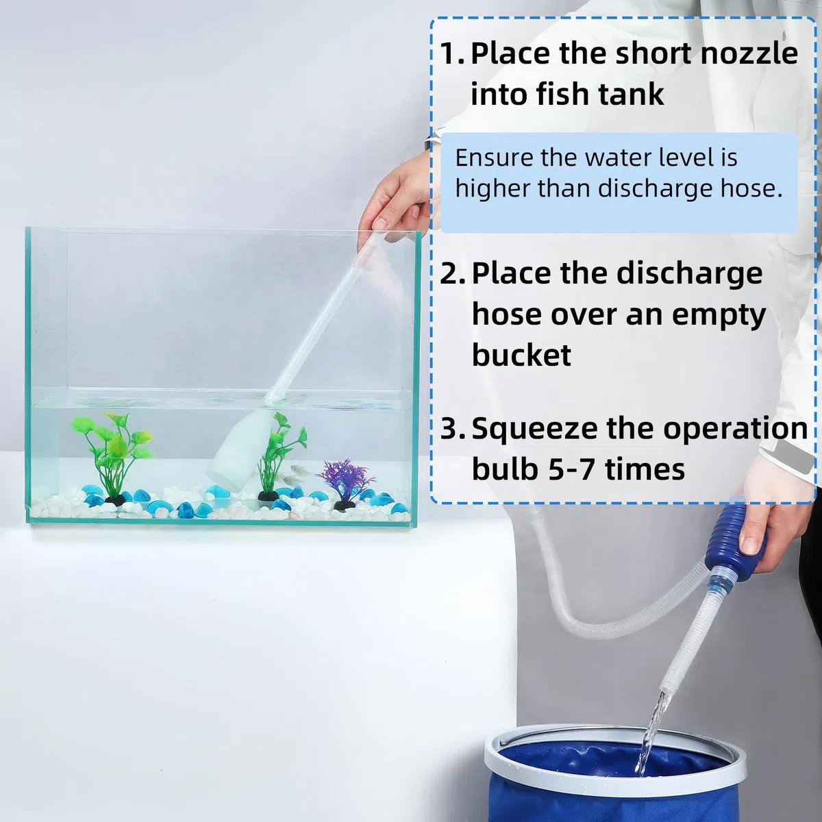 AQUANEAT Herramientas de Limpieza para peceras, sifón para pecera, Cambio de Agua para Acuario, con Red para peceras, Juego de Limpieza 5 en 1