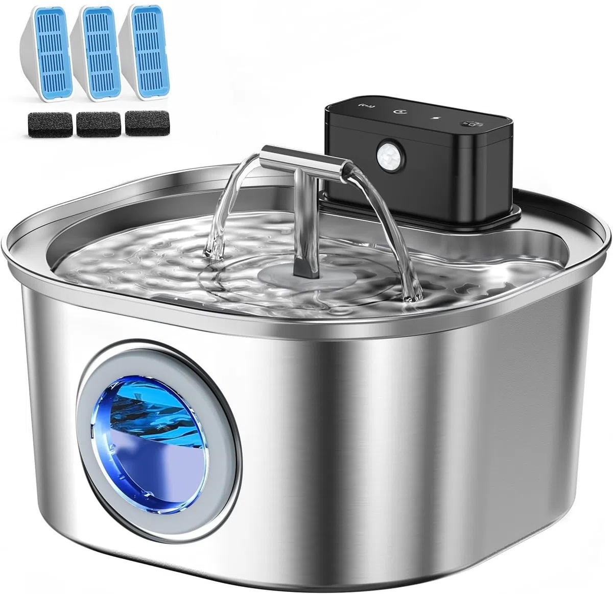 Fuente para Gatos de Acero Inoxidable con 3 Modos de Funcionamiento: Fuente inalámbrica de 3,2 L para Gatos, Bomba ultrasilenciosa y diseño de Boquilla Doble, con 3 Juegos de filtros
