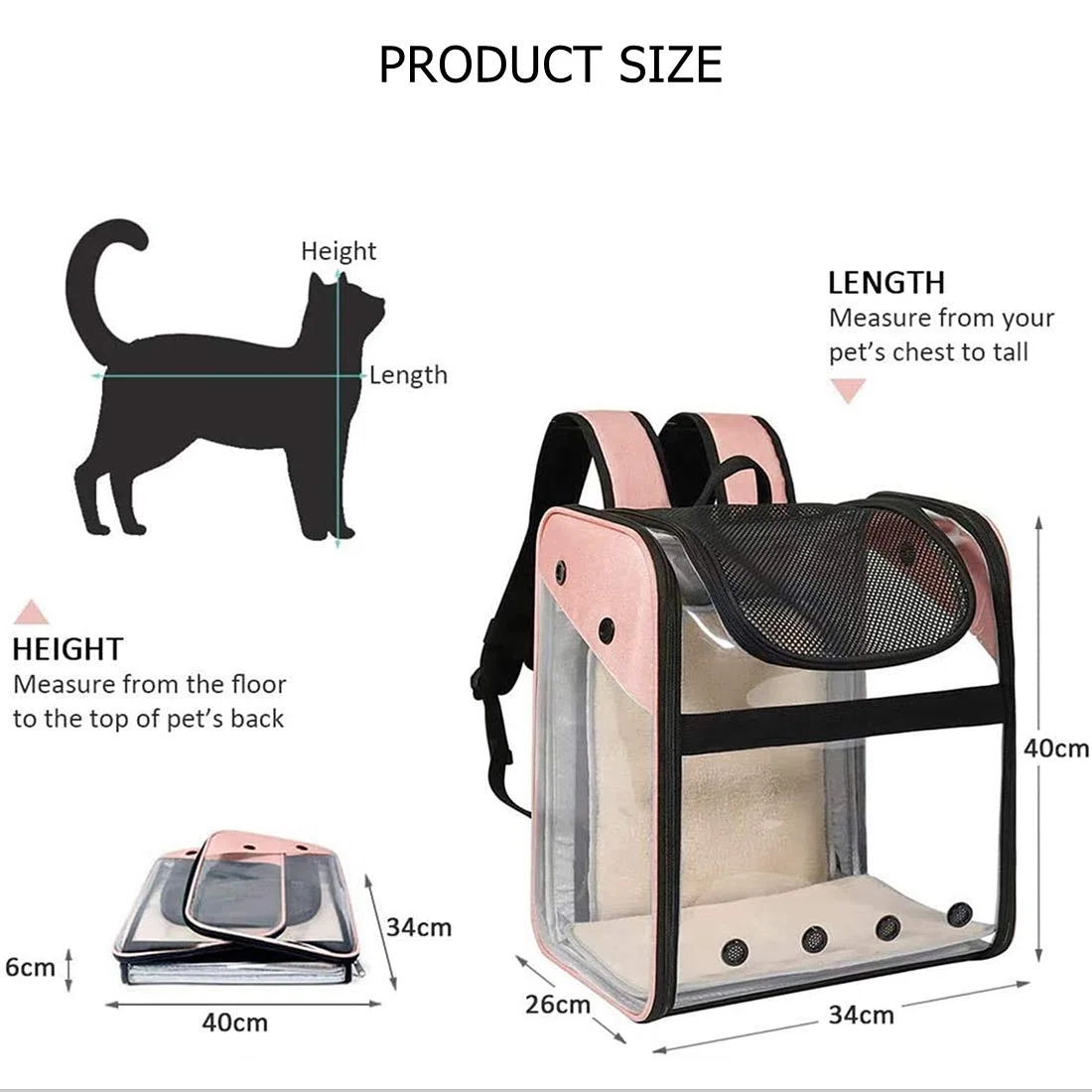 Portador de Mascota Mochila Extensible para Perro Gato 10kg, Bolsa Transporte para Viaje, Transparente Plegable Transpirable y Espaciosa con Cojín de Felpa, Transportín Aprobada por Aerolínea (Rosa)