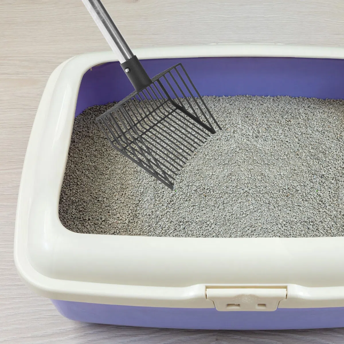 PUPTECK Cuchara de arena para gatos de tamizado rápido, pala de metal de mango largo con pala profunda, tamiz de arena para gatos resistente y antiadherente, accesorios para gallineros