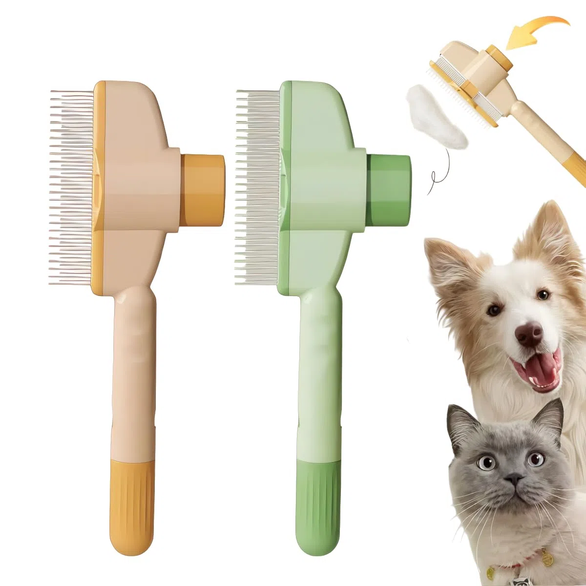 TemApex 2 peines para mascotas para perros y gatos con dientes largos y cortos de metal de acero inoxidable para desprendimiento y enredos, peine autolimpiante para perros y gatos, comodidad y