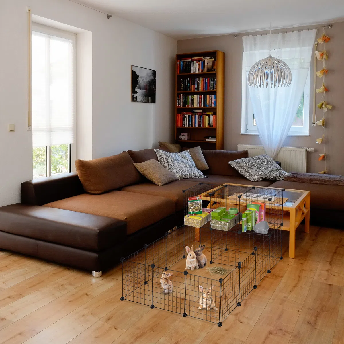 Relaxdays Parque para Mascotas y Animales Pequeños, Montaje Encajado Expandible, 72 x 145 x 110cm, Malla Metálica, Negro