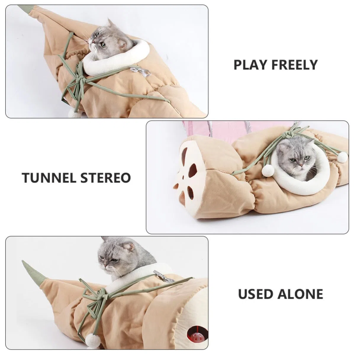 Túnel Plegable para Gatos Diseño de Raíz de Loto Rosa