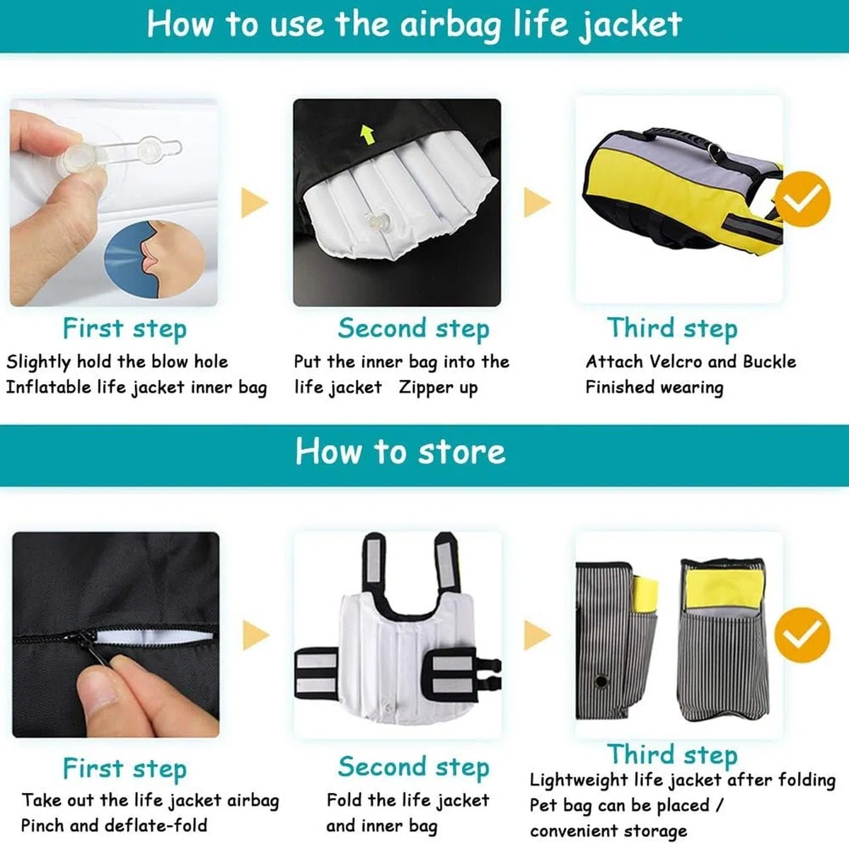 Chaleco Salvavidas para Perro Ripstop, Chaleco de Natación Plegable Portátil con Flotabilidad Mejorada, Airbag de Seguridad con Asa de Rescate Reflectante para, M, M