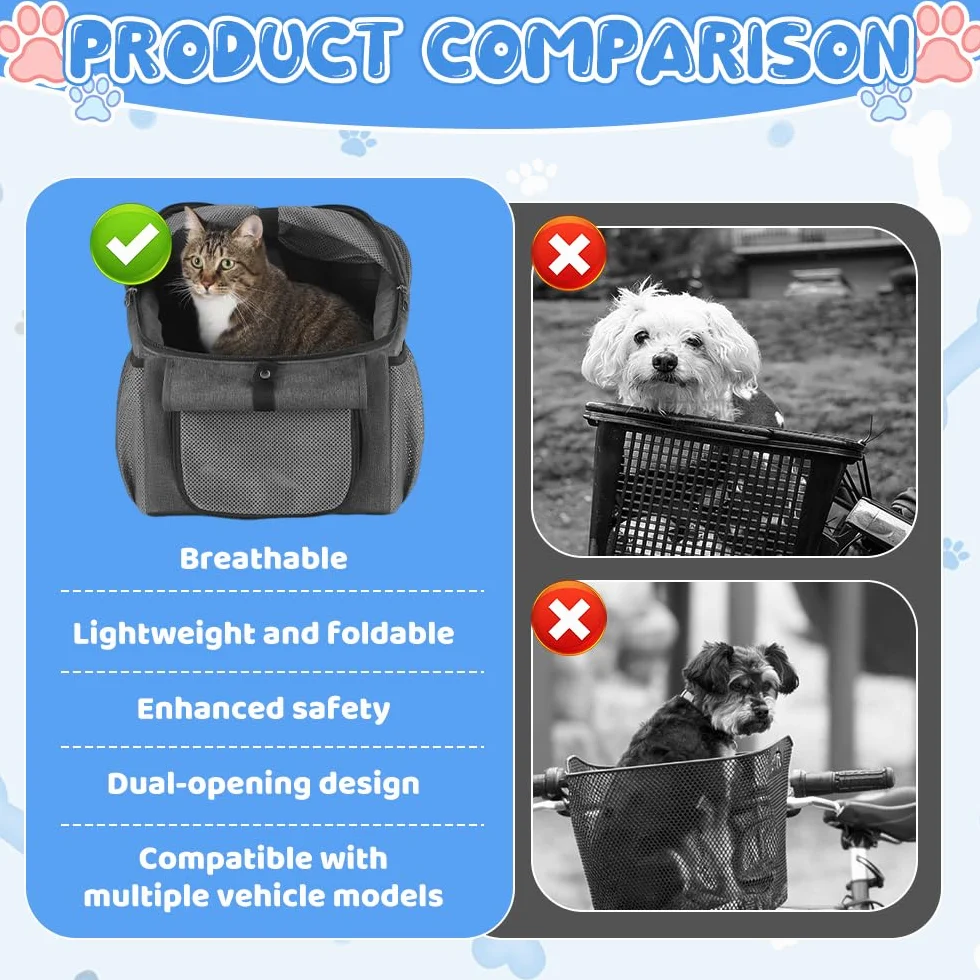 Cesta Bicicleta Delantera para Perro, NAVESO 2 en 1 Cesta Bici con Adaptador para Manillar, Multiusos Plegable Canasta de Bicicleta de hasta 5 kg para Mascotas Pequeñas y Medianas