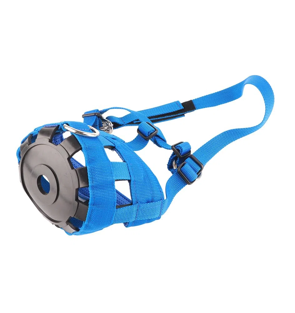DOACT Bozal de pastoreo de caballos, cabestro antimordeduras, cuello de cabeza de nailon azul de tamaño pequeño con cierre ajustable, tachuelas ecuestres de campo seguro