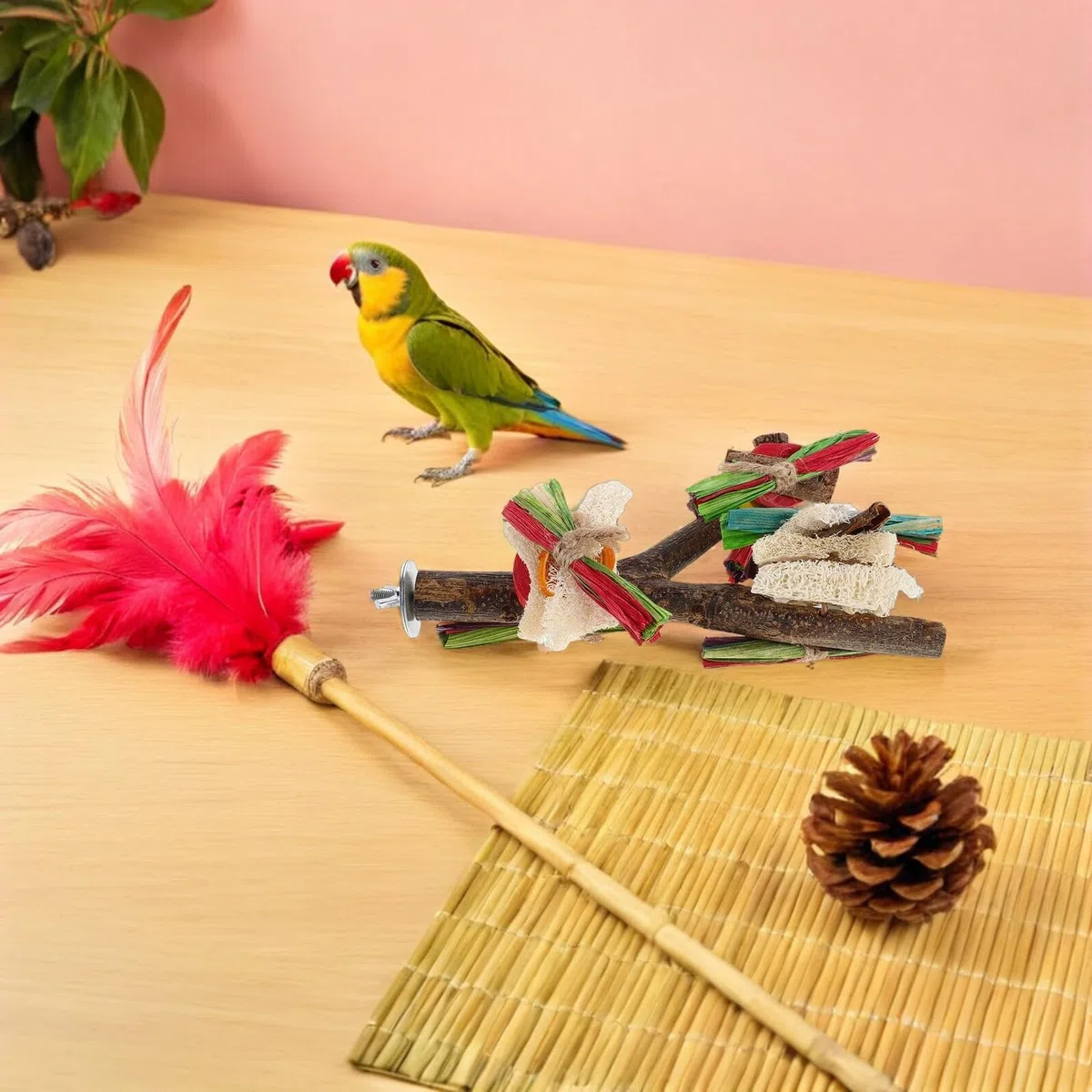 Hemobllo 2piezas Percha de Madera para Loros Plataforma Natural para Jaula de Pájaros de Rama de Madera Maciza para Loros y Grandes Psitácidos Percha para Masticar