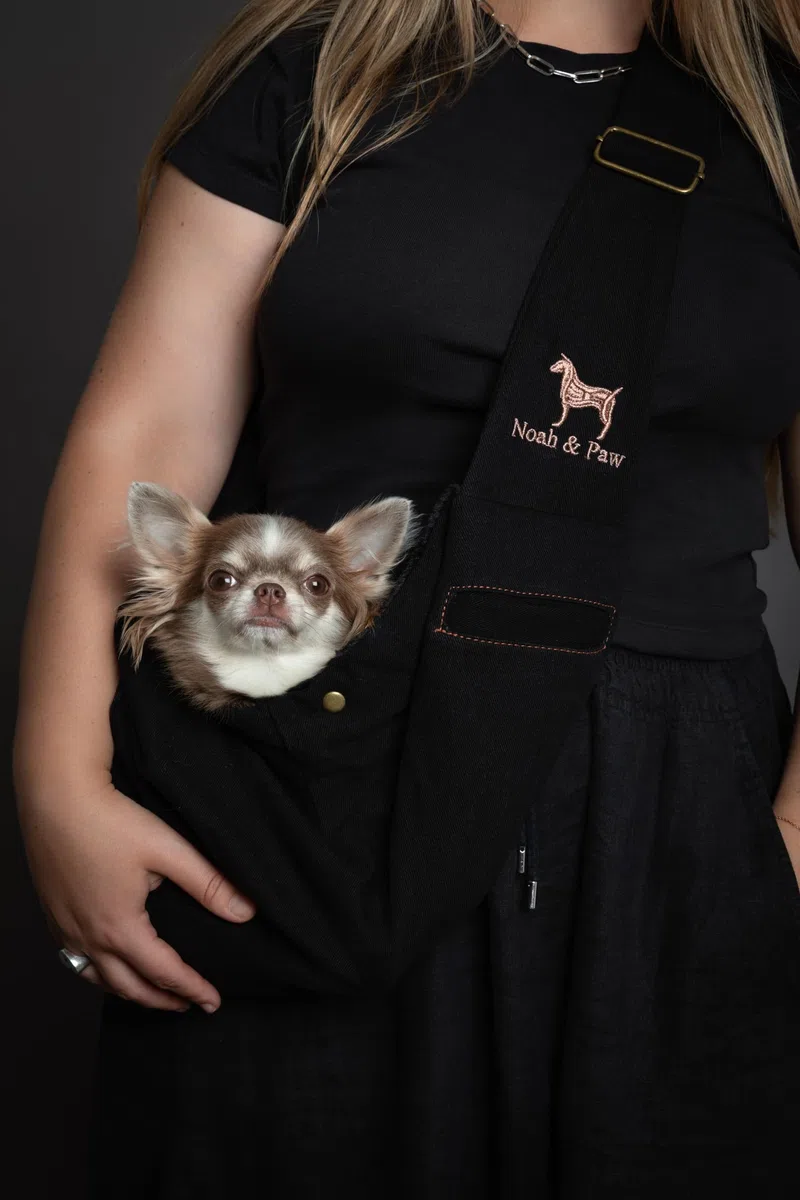 Noah & Paw Bandolera transportin Perro 1,5-5 kg, transportin Gato pequeño, Bolsa Transporte Ajustable para Mascotas, Doble función de Seguridad, Fabricado en Denim Premium.