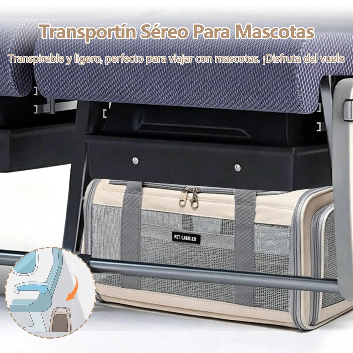 Galatée Bolsa De Viaje para Mascotas, Transpirable, Ligera, Plegable, Se Puede Llevar En La Mano o Cruzada, Múltiples Aberturas, Cierre para Evitar Fugas, Incluye Bolsa De Almacenamiento (Beige)