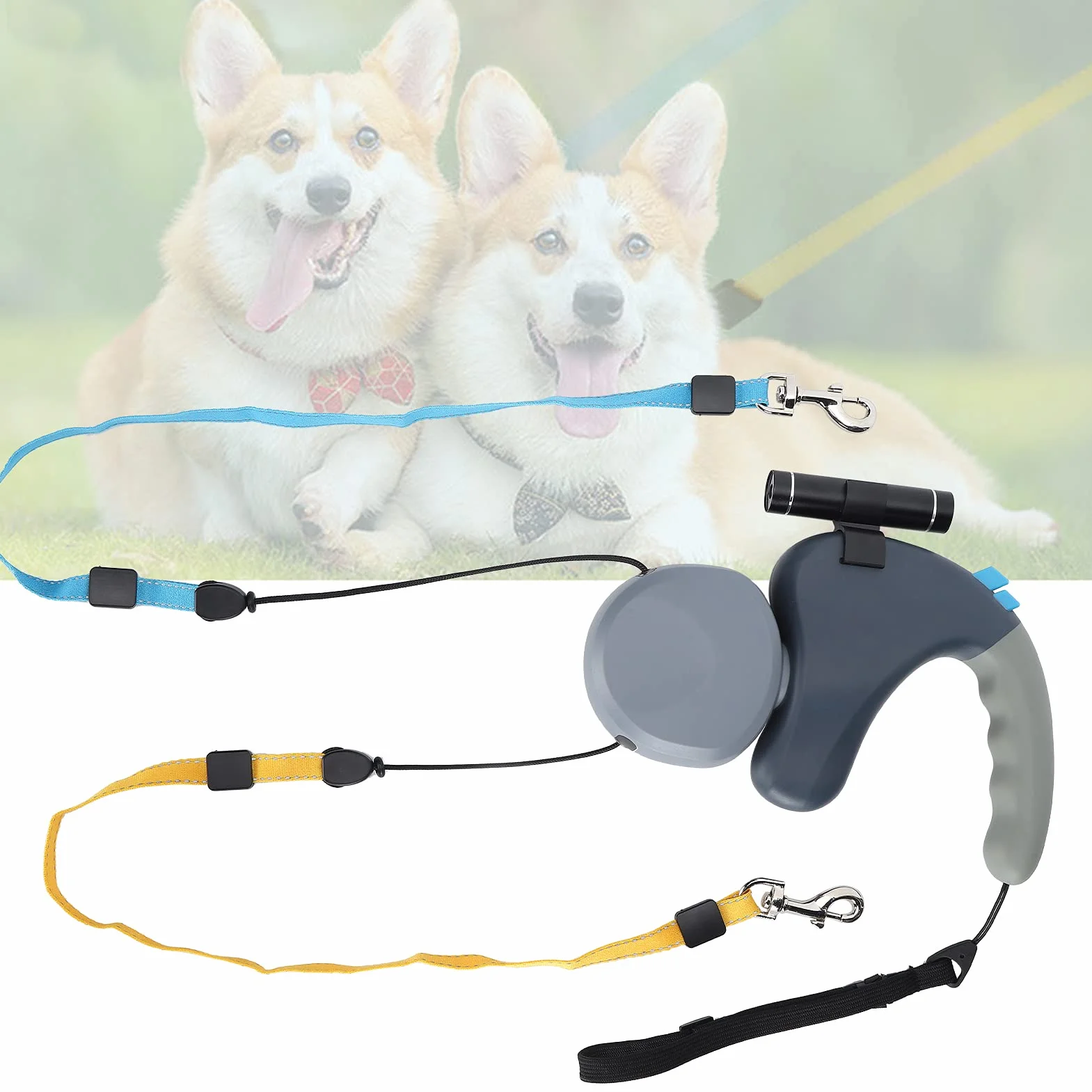 Correa Doble Retráctil para Perros con Luz LED, Correa Doble para Mascotas para Dos Perros Caminando, Cordón Ajustable, Cómodo, Material ABS (Gray)