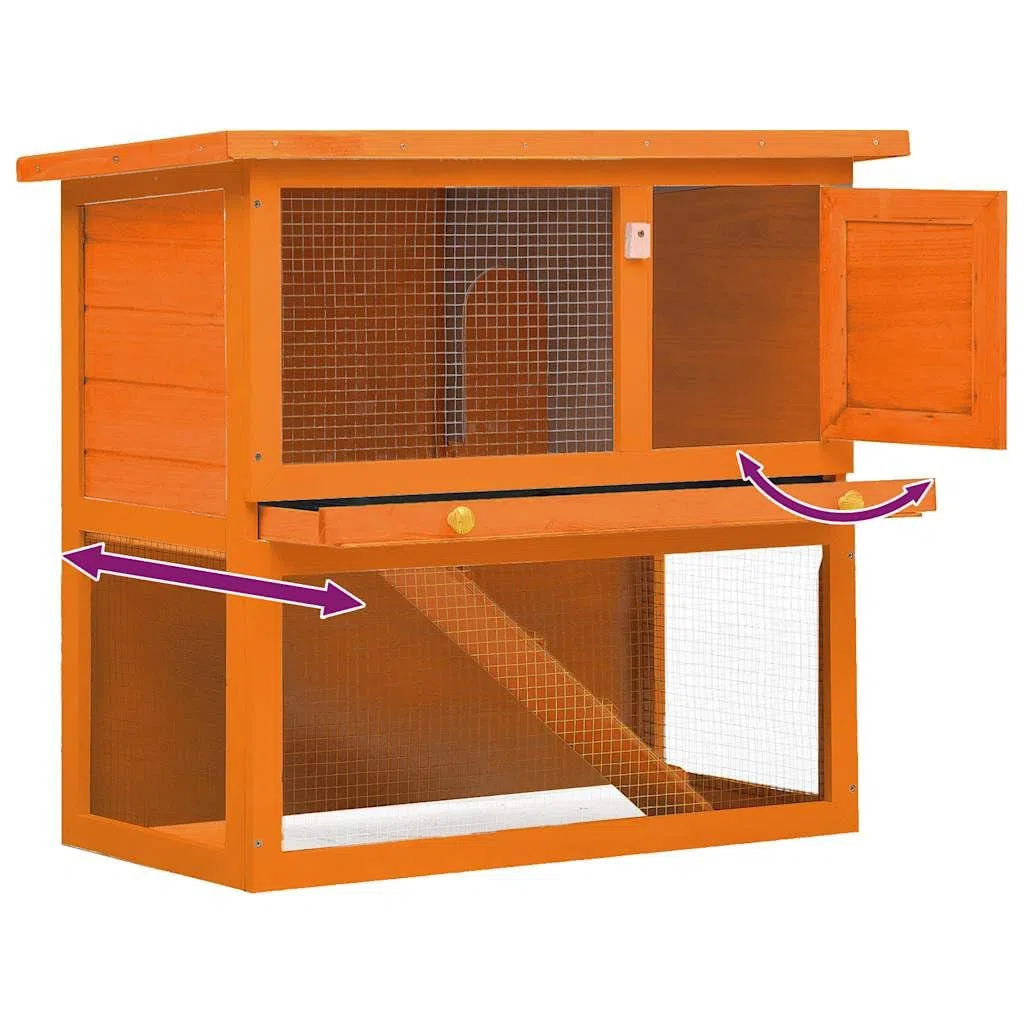 Conejera de madera de pino, caseta para animales pequeños con rejilla de alambre, rampa y cajón, 90 x 45 x 80 cm, casa para roedores para animales pequeños