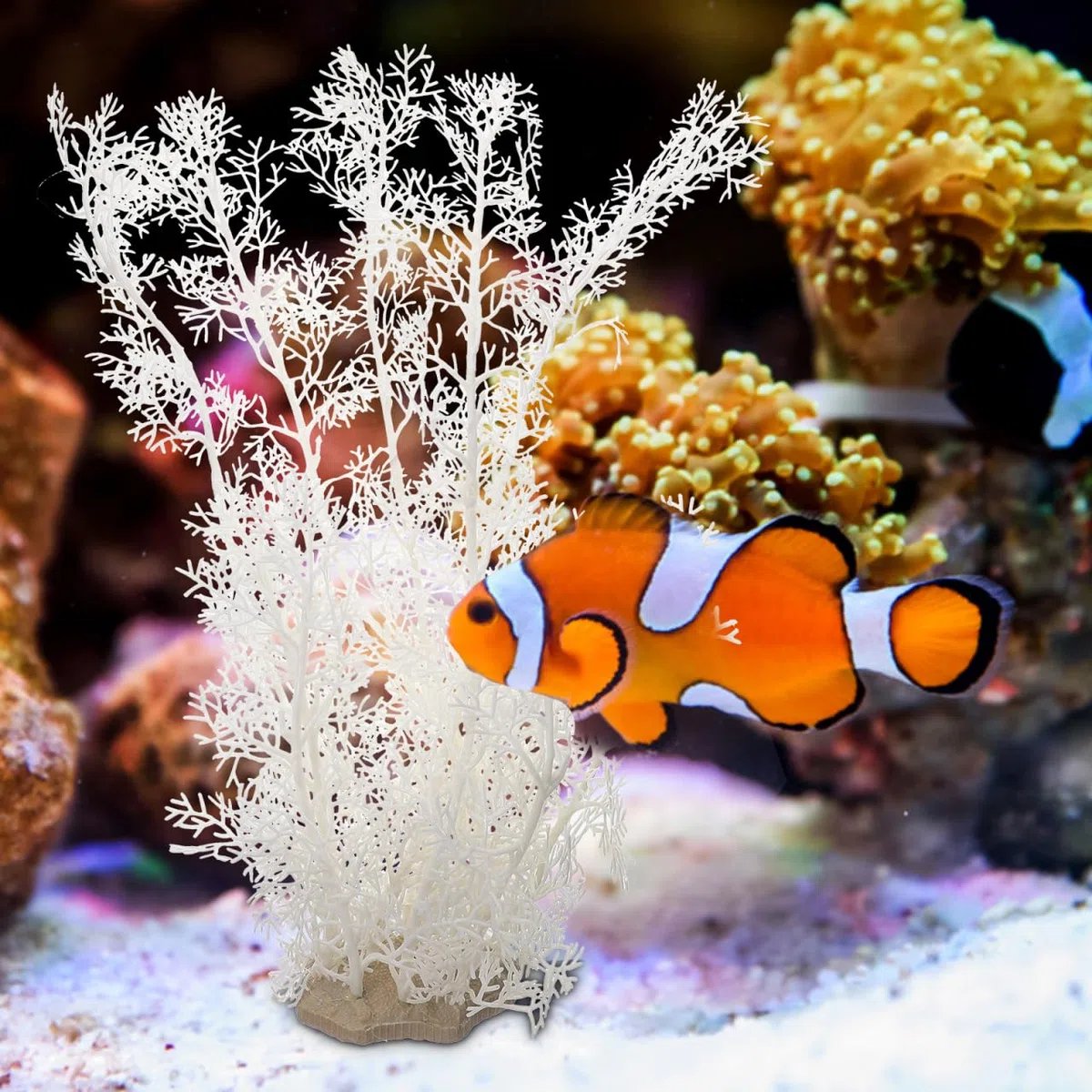DOITOOL Plantas de plástico para acuario, pecera grande, 2 piezas, paisajismo, plástico, artificial, decoración de acuario grande, color blanco