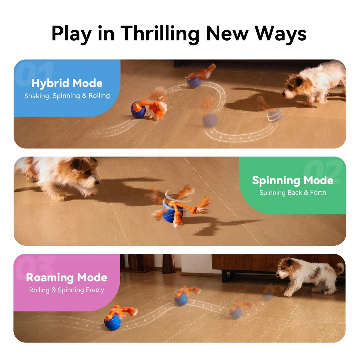 Cheerble Pelota interactiva para perros - Wicked Ball Rolly con cuerda y ladridos, juguete interactivo inteligente para perros con 3 modos de juego, E-TPU, USB-C recargable, adecuado para perros