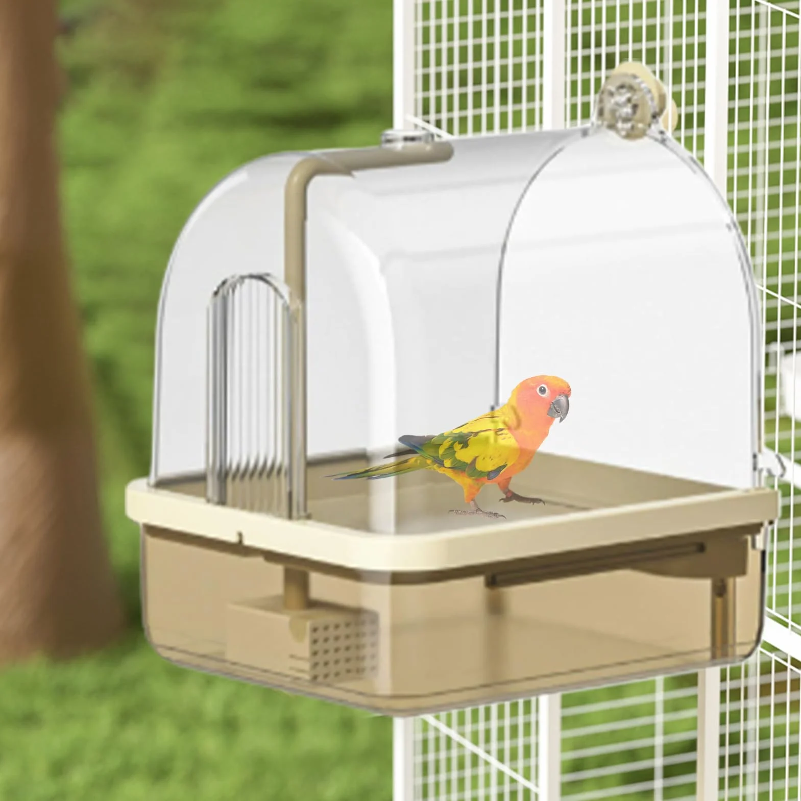 Bañera para Jaulas de Aves Bañera Automática Con Soporte Y Juegos | Baño Automático De Pájaros Apto Para En Interiores Y Exteriores Aviarios Cría Y Viajes