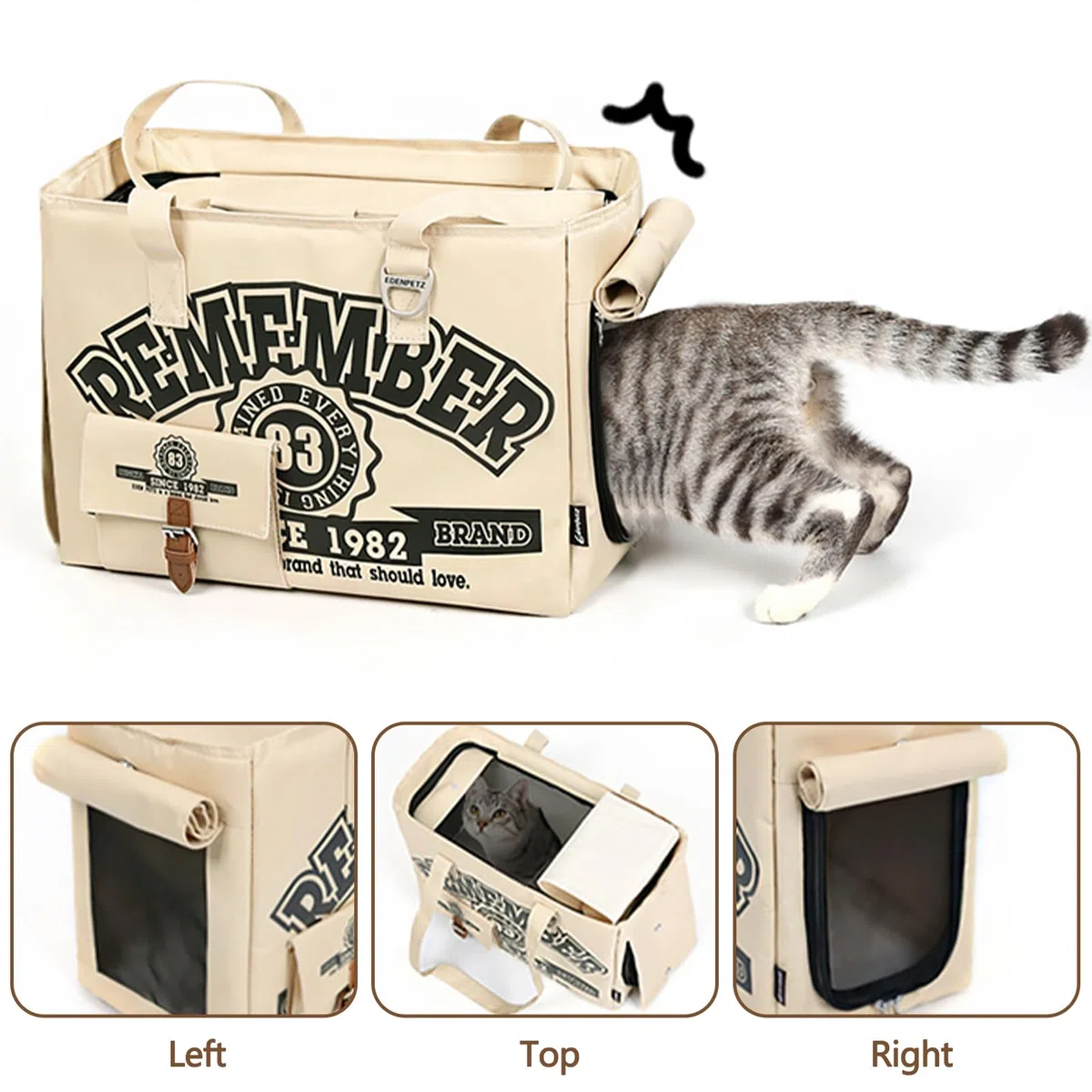 Galatée Bolsa para Mascotas, Bolsa Plegable para Perros Aprobada por Aerolíneas, Bolsa para Gatos con Apertura Superior, Bolsa De Viaje para Mascotas para Gatos y Perros Pequeños(Caqui Azul)