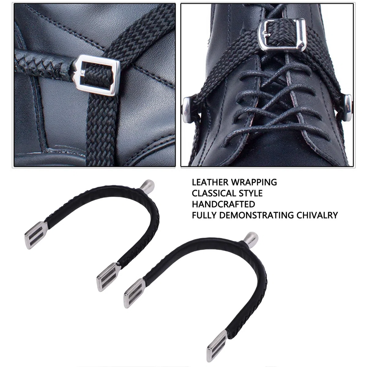 Jiawu Espuelas de Caballo, Espuelas de Acero Inoxidable y Cuero Hechas a Mano para Entrenamiento y Protección Ecuestre, Equipo de Entrenamiento de Equitación con Correas Ajustables Diseño de Cabeza