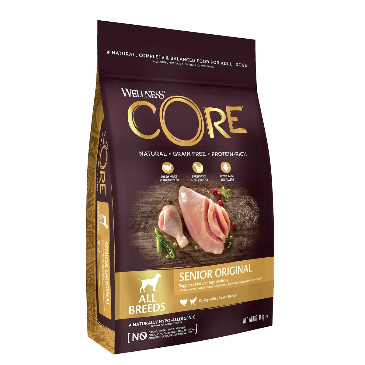 Wellness Core Senior Original Pavo & Pollo, 10 kg, Comida Seca para Perros Mayores de 7 años, sin azúcar añadido, sin Cereales, con Alto Contenido de Carne