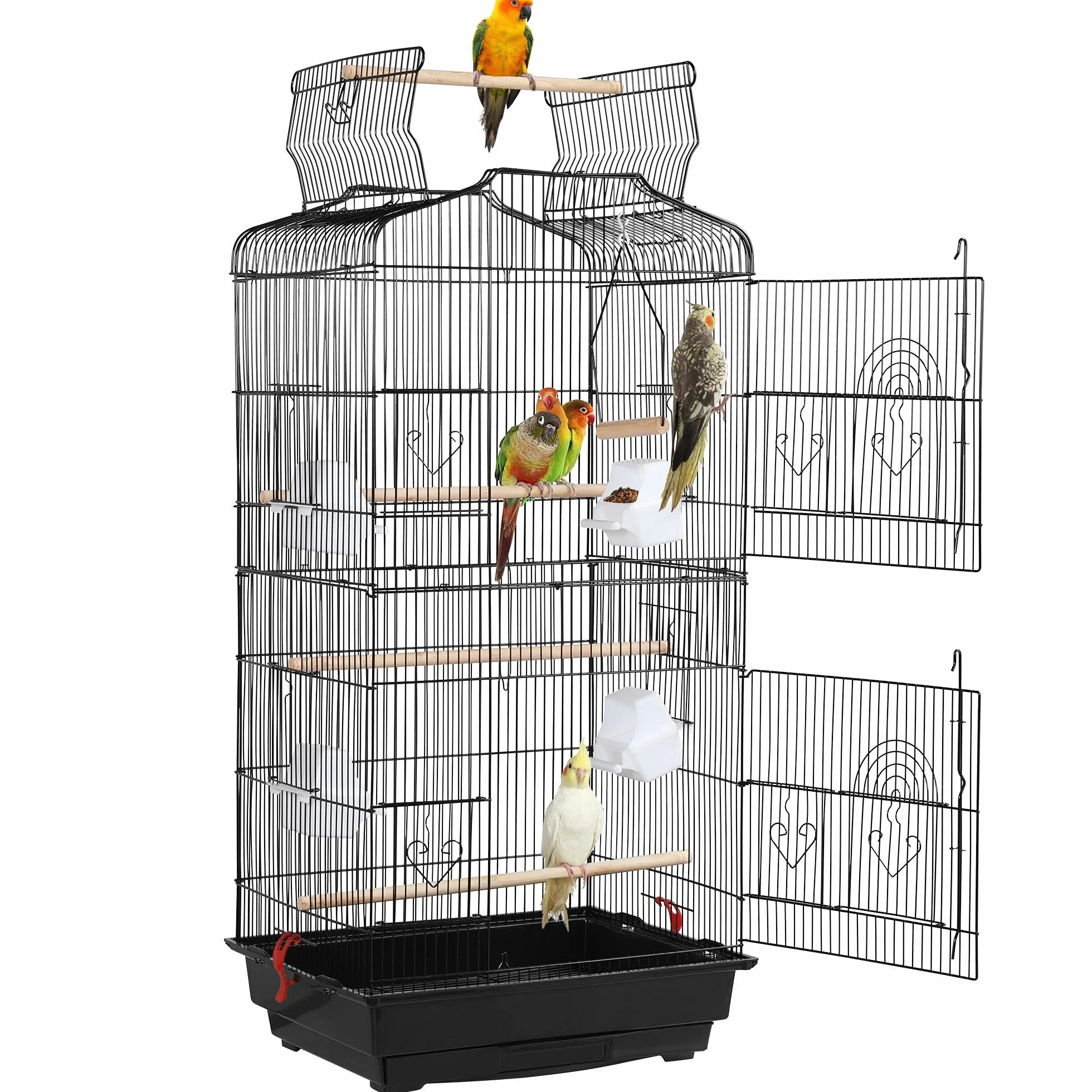 Yaheetech Jaula para Pájaros con Teche Abierto Jaula Aves Metal 46 x 35 x 104,5 cm Negro