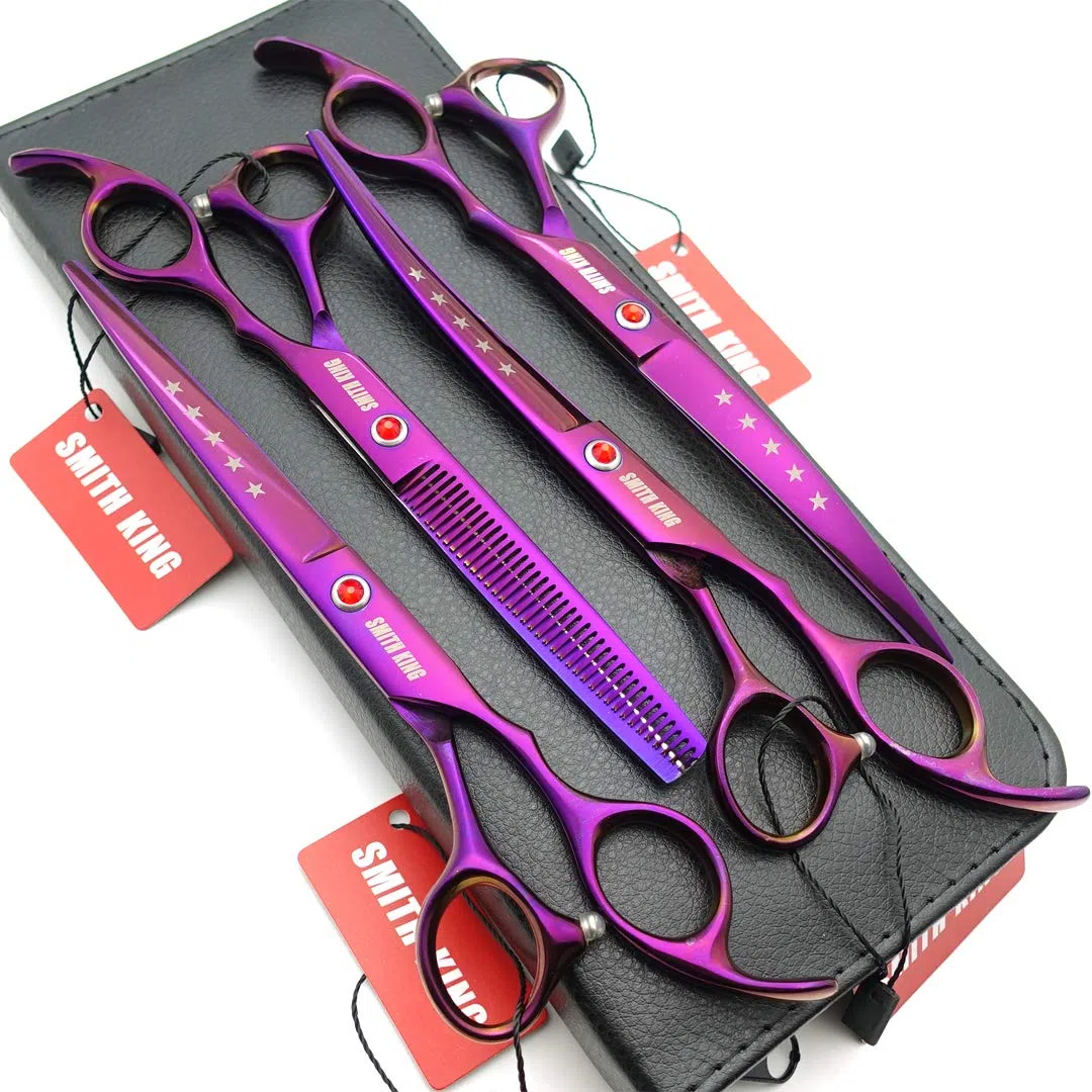 Juego de tijeras de aseo profesional para mascotas, rectas y finas y curvadas, juego de 4 piezas para aseo de perros.