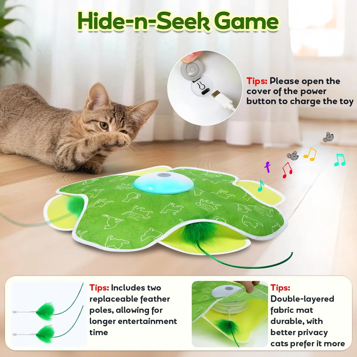 Saolife Juguetes interactivos para gatos recargables, activados por movimiento, plumas móviles, juguetes para gatos de interior