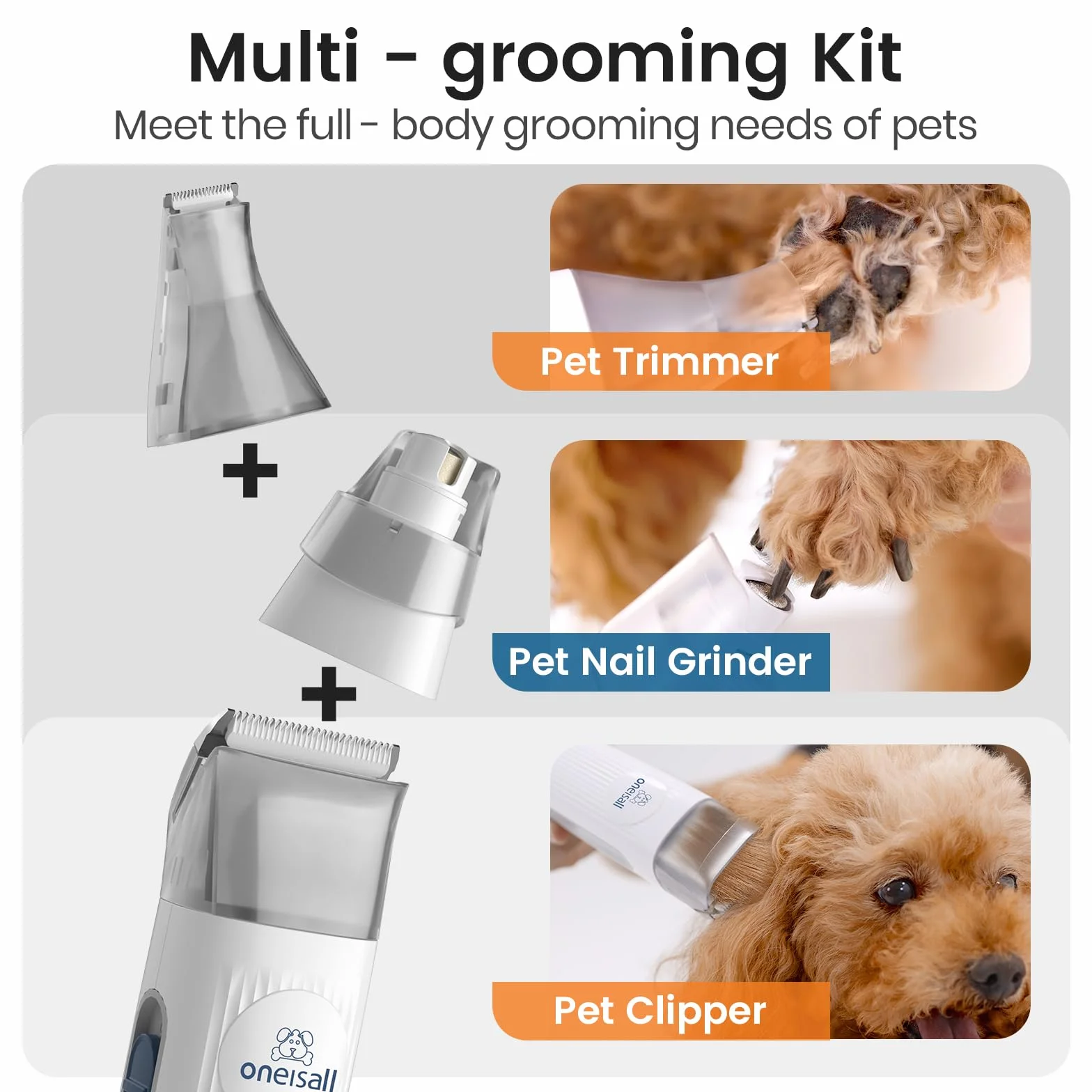 oneisall Máquina de afeitar silenciosa para perros con aspiradora, juego de cuidado profesional de mascotas 7 en 1, afeitadora silenciosa para perros y gatos, cepilladora profesional para perros y